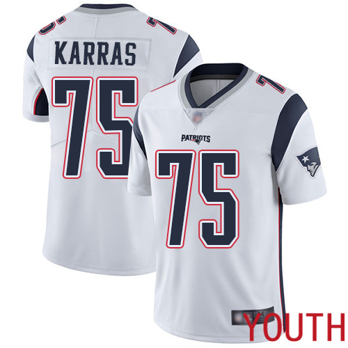 New England Patriots Football #75 Vapor Untouchable Limited White Youth Ted Karras Road NFL Jersey->youth nfl jersey->Youth Jersey